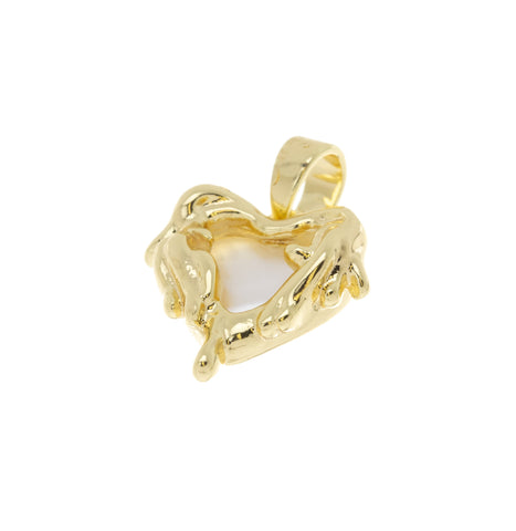 Melting Heart Pendant,Dripping Heart Charm,Gold Crying Heart Charm,Mother Of Pearl Heart Charm With Gold,1 pc,5 pcs Or 10pcs,WHOLESALECPG471