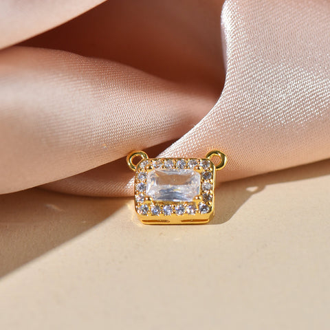 Gold Connector Charm For Necklace, CZ Connector Charm With Radiant Cut Stone In The Middle, CNG003-CNS003