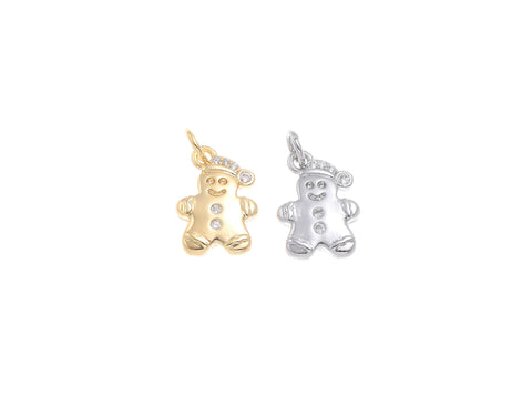 18k Gold or Silver Gingerbread man Charm, CZ stones, CZ Pave, Christmas Charms, Christmas pendants, Gingerbread, CPS1619, CPG1619