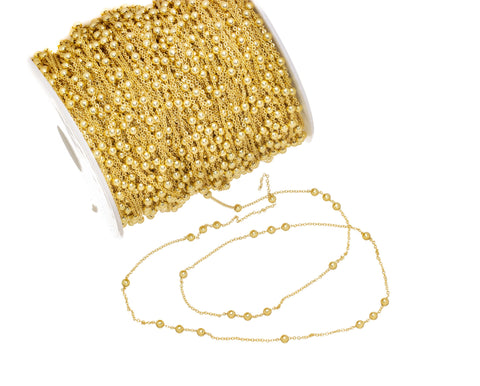 Gold Bead Ball Chain,3MM Satellite Bead Ball Chain For Jewelry Making,Alternating Beaded Chain,Chain For Necklace And Bracelet,CHG070