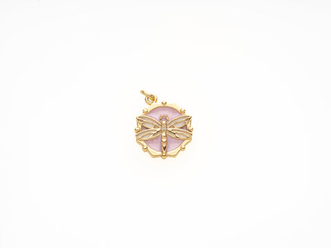 Dragonfly Gold Charm,Enamel Dragonfly Dainty Charms,Dragonfly Disc Charm,CPG306