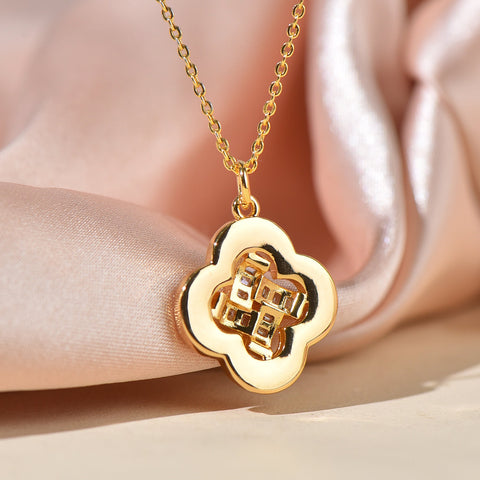 Pink Mother Of Pearl Clover Charm, Gold Four Leaf Charm With Baguette, CPG314