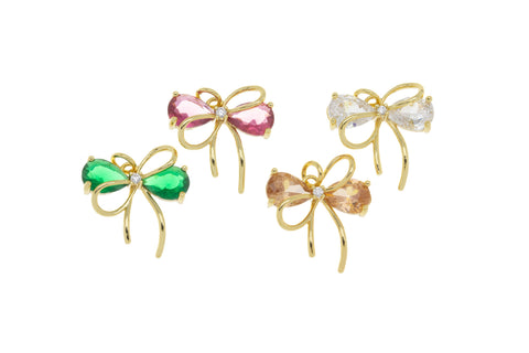Gold Ribbon Tie CZ Charm,Minimalist Ribbon Bow Tie Charm,Timeless Ribbon Bow Tie Charm For Jewelry Making,CPG2061