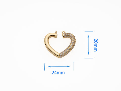Open Heart Connector Charm, CZ paved heart connector, Gold Heart Connector pendant, CNG625