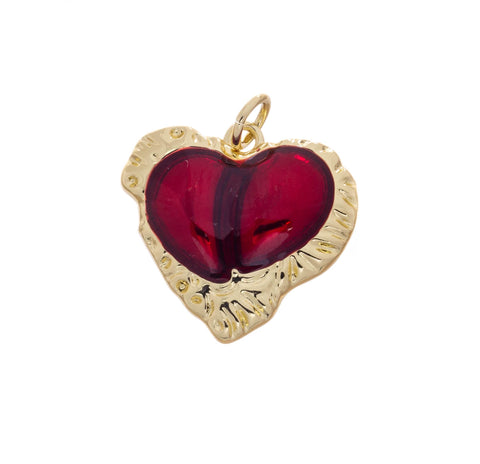 Red Enamel Free Form Textured Heart Charm,Shiny Red Heart Charm For Jewelry Making,Enamel Gold Heart Charm,Hammered Gold Heart Charm,CPG2555