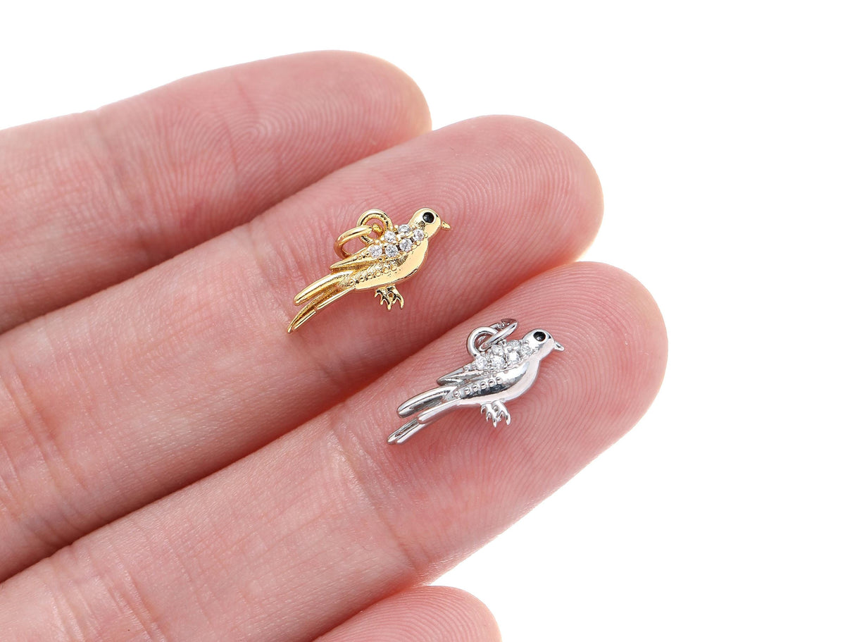 Gold And Silver Dove Charm,CZ Dove Charm With Open Jump Ring,Pave Dove Charm For Jewelry Making,Symbol Of Peace Dove Charm,CPG-CPS1482