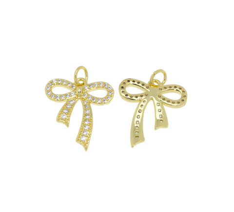 Ribbon Bow Tie Pave CZ Charm,Minimalist Ribbon Bow Tie Charm,Timeless Bow Tie Charm For Jewelry,CPG662,CPS662