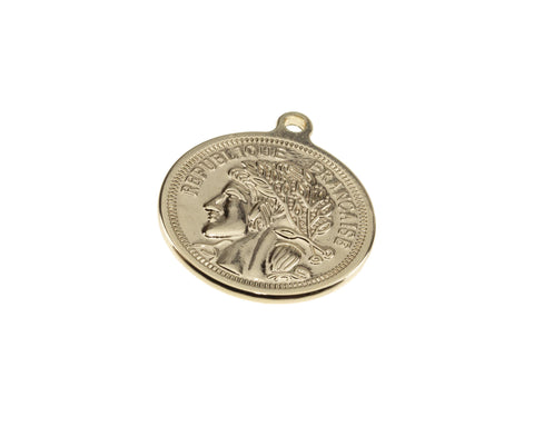 Gold French Coin Charm,Republique Francaice Coin Charm,Old French Republic Gold Coin Charm For Jewelry Making,CPG727