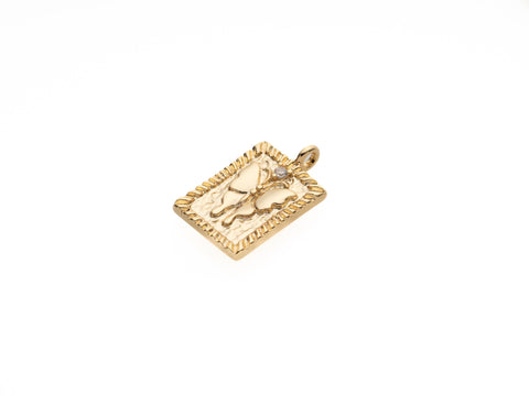 gold butterfly rectangle pendant tag, 17.5x13.5mm, transformation and hope pendant, butterfly gold tag pendant, Slide through chain, CPG2094
