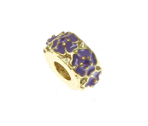 18k Gold Delicate Flower Spacer, Green, Pink, Purple, Red, Bead With CZ, Spacer Bead, Thin Band Spacer For Jewelry, SPG112