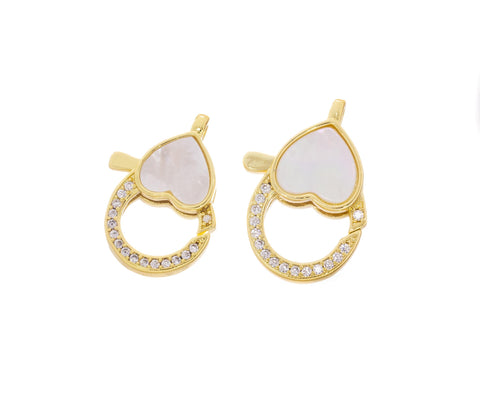 MOP Small Or Large Heart Clasp,Pave Heart Clasp,Gold Heart Lobster Claw Clasp,Large Lobster CZ Clasp With Mother Of Pearl,CLG308S-CLG308L