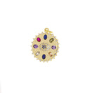 Gold Evil Eye Coin Pendant,Circle Evil Eye Amulet CZ Charm,Gold Multi Color Stone Charm,Jewelry Making Charm Supply,CPG760
