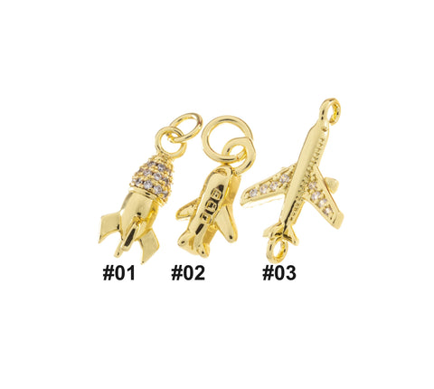 Gold Airplane Charm, Small Gold Rocket And Airplane,Charms For Jewelry Making,Necklace,Bracelet,Earrings CPG771-CPG2185-CPG2191