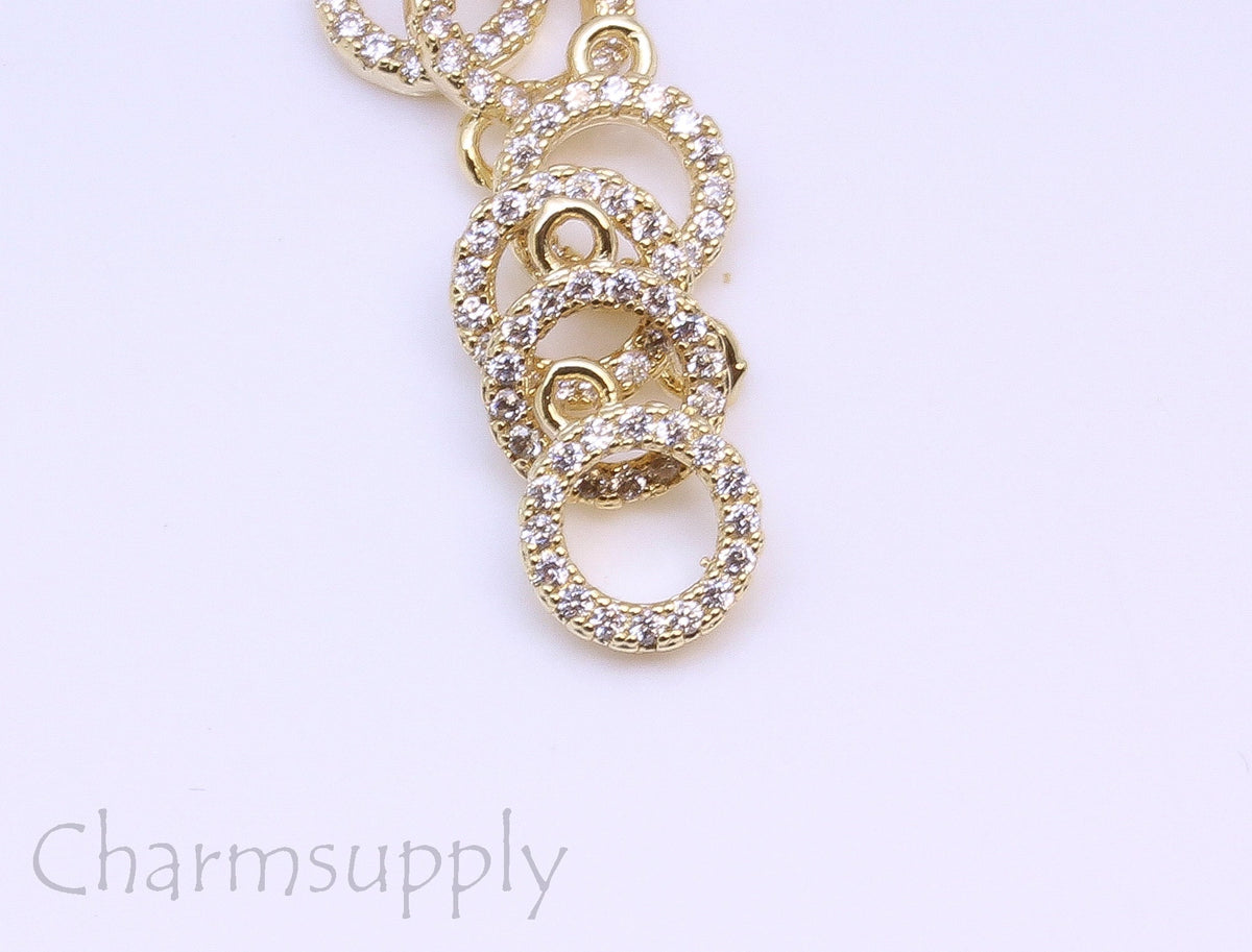 Gold or Silver Open Circle cz charm, 8mm Circle, Infinity Circle, Pave cz Charm, Geometrical Jewelry,1 pc or 10 pcs, WHOLESALE,CPG393-CPS393