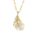 Feather Charm With White Mother Of Pearl,MOP Gold Leaf Charm,Shell Gold Pave Feather Pendant,Feather Pendant For Necklace,CPG717