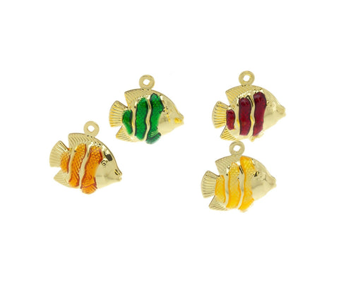 Two Sided Puff  Fish Charm ,Gold Two Sided Fish Charm,Sealife Colorful Fish Charm For Bracelet,Small Fish Charm For Earrings,CPG530