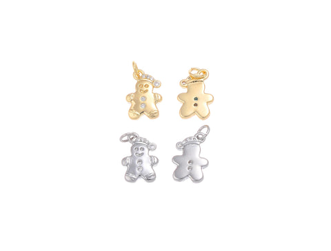 18k Gold or Silver Gingerbread man Charm, CZ stones, CZ Pave, Christmas Charms, Christmas pendants, Gingerbread, CPS1619, CPG1619