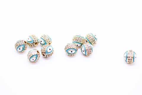 Evil eye Pave Turquoise Enamel Ball (7.5-8mm,10mm), 1 pc, 10 pcs,WHOLESALE