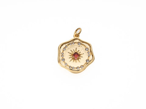 Gold Starburst Celestial Charm, Pink CZ or Clear CZ center stone, Galaxy Starburst Charm, Celestial cz jewelry, CPG2092
