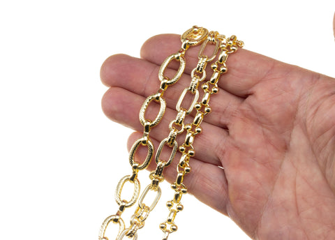 Oval And Round Ribbed And Smooth Gold Chains,wholesale Gold Chains For Jewelry Making,Rolo Link Gold Chain,CHG052,CHG053,CHG054