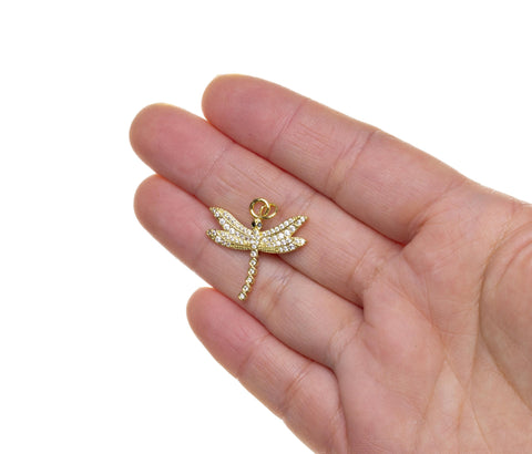 Dragonfly Charm For Necklace,Gold Dragonfly Charm,CZ Dragonfly Charm For Jewelry Making,CZ Gold Insect Charm,Charm For Insect Lovers,CPG2337