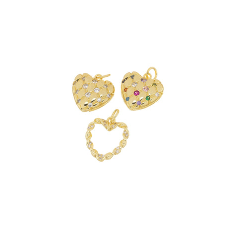 Gold Heart CZ Charm,3 Styles of Dainty Heart Charms, CZ Heart Charm, CPG1343-1338-1339