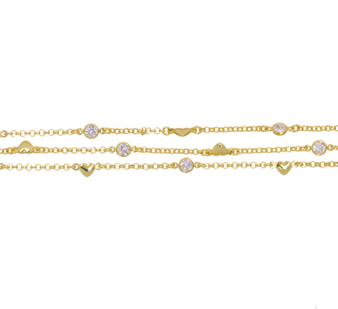 14k Gold Diamond By Yard Heart Chain,Heart Chain For Jewelry Making,CZ Heart Diamond By The Yard  Chain For Necklace And Bracelet,CHG115