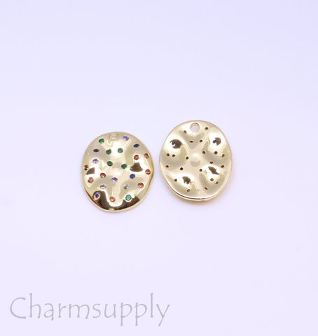 Gold Textured Wavy Rainbow cz Oval Pendant, 25.5x18mm, Gold Rainbow Oval, Geometrical Theme Jewelry, 1 pc or 10 pcs, WHOLESALE,CPG317