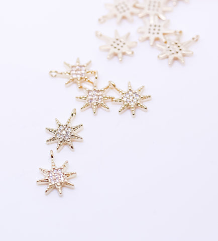 Gold or Silver Starburst cz 12x10mm Charm, Starburst cz Pendant, Great for Layering, 1 pc or 10 pcs, WHOLESALE CPG397,CPS397