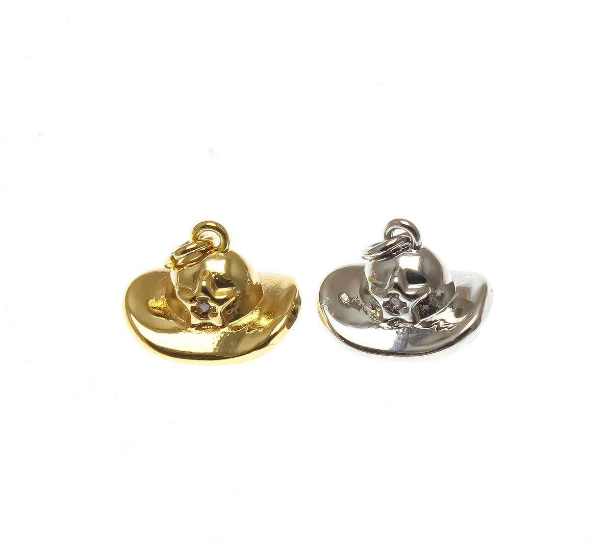 18k Gold or Silver CZ Tiny Rancher Hat, Cowboy Cowgirl Hat, CZ Western Hat, Rancher hat Charm, CPG2278, CPS2278