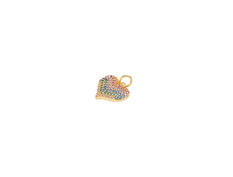 Gold Heart CZ Charm,Rainbow Pave CZ Heart Charm For Necklace, Bracelet, And Earrings,CPG1551