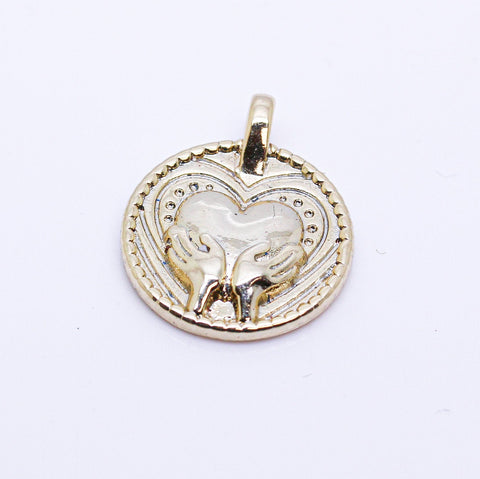 Gold Engraved Heart Token Pendant, 1 pc, or 10 pcs, WHOLESALE,CPG265