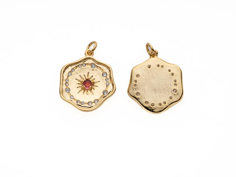 Gold Starburst Celestial Charm, Pink CZ or Clear CZ center stone, Galaxy Starburst Charm, Celestial cz jewelry, CPG2092