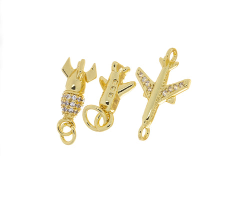 Gold Airplane Charm, Small Gold Rocket And Airplane,Charms For Jewelry Making,Necklace,Bracelet,Earrings CPG771-CPG2185-CPG2191
