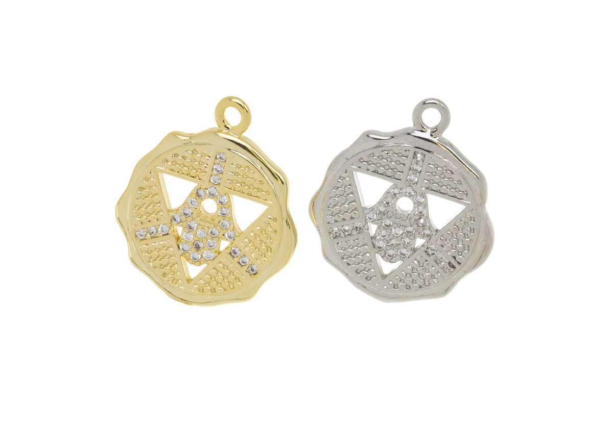 Gold Or Silver CZ Hamsa Charm,Talisman Amulet Hamsa Charm,Hamsa Coin Pendant,Amulet Hamsa Gold Charm,CPG747