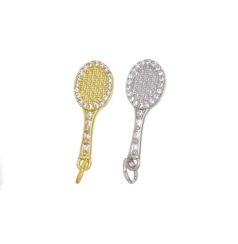 Gold Or Silver Tennis Racket Charms,Sporting Charms For Jewelry Making,Gift For Tennis Player And Lovers,CZ Tennis Racquets,CPG-CPS1648