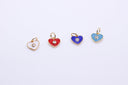 Gold Enamel Hearts with cz stone charm, Red, Navy blue, Turquoise Blue, White, CPG146