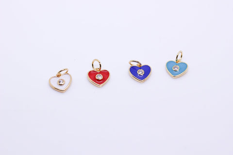 Gold Enamel Hearts with cz stone charm, Red, Navy blue, Turquoise Blue, White, 1pc, 10 pcs, 50 pcs, WHOLESALE,CPG146