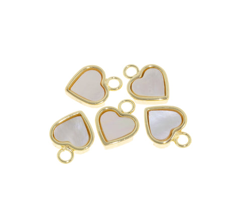 Tiny Gold Heart Charm With White Mother Of Pearl,MOP Heart Charm,Gold Shell Heart Pendant,Heart Pendant For Necklace,CPG710