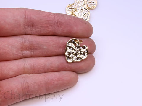 Gold Textured Wavy White or Rainbow cz Heart Pendant, 16mm, Gold Hearts Charms, Two options Color cz, 1 pc or 10 pcs, WHOLESALE,CPG211