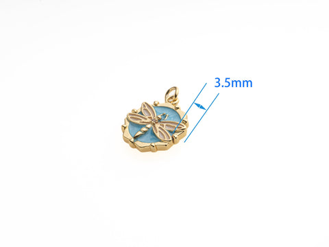 Dragonfly Gold Charm,Enamel Dragonfly Dainty Charms,Dragonfly Disc Charm,CPG306