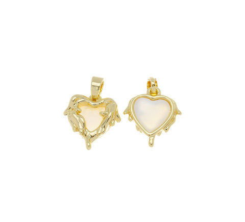 Melting Heart Pendant,Dripping Heart Charm,Gold Crying Heart Charm,Mother Of Pearl Heart Charm With Gold,1 pc,5 pcs Or 10pcs,WHOLESALECPG471