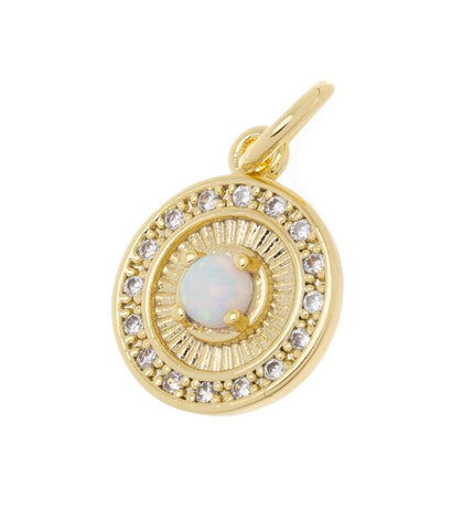 Dainty Gold Disc Circle Opal Charm With CZ,Small White Opal Coin Charm,Permanent Jewelry Making Opal Charm,CPG753