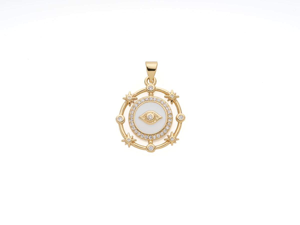 CZ Gold Evil Eye Pendant, Celestial Evil Eye Medallion, All Seeing Eye Pendant Good Luck, CPG1573