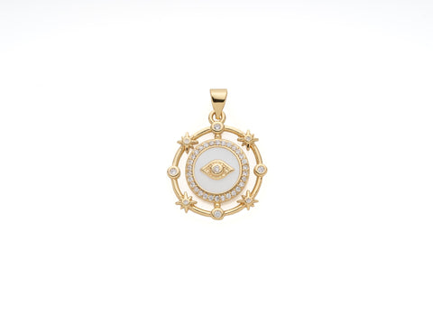 CZ Gold Evil Eye Pendant, Celestial Evil Eye Medallion, All Seeing Eye Pendant Good Luck, CPG1573