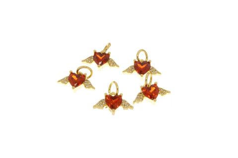 18K Gold Plated CZ Winged Heart, Soaring Love, Super Sparkly Heart Charm, Tiny Heart Charm, CPG2469
