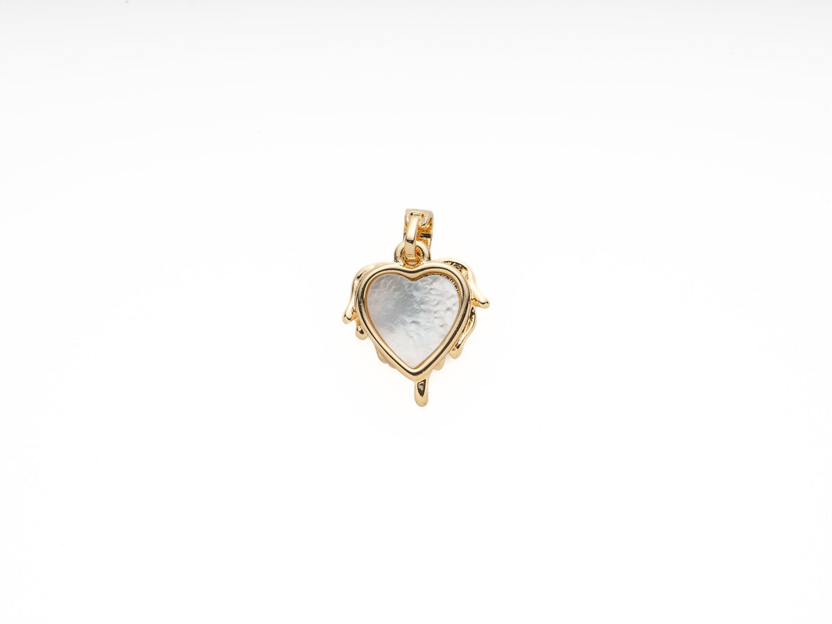 Melting Heart Pendant,Dripping Heart Charm,Gold Crying Heart Charm,Mother Of Pearl Heart Charm With Gold,1 pc,5 pcs Or 10pcs,WHOLESALECPG471