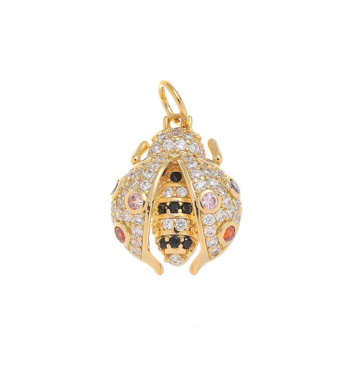 18k Gold Ladybug Gold Pave Charm, CZ Ladybug Colorful Charm, Ladybug Charm For Necklace Or Earrings, CPG1588