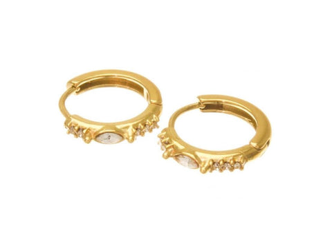 Stainless Steel Gold Evil Eyes huggie hoops, CZ Detail Small huggie hoops, Earring Hoops, Huggies, Earrings, SSERG04