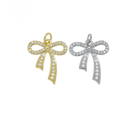 Ribbon Bow Tie Pave CZ Charm,Minimalist Ribbon Bow Tie Charm,Timeless Bow Tie Charm For Jewelry,CPG662,CPS662